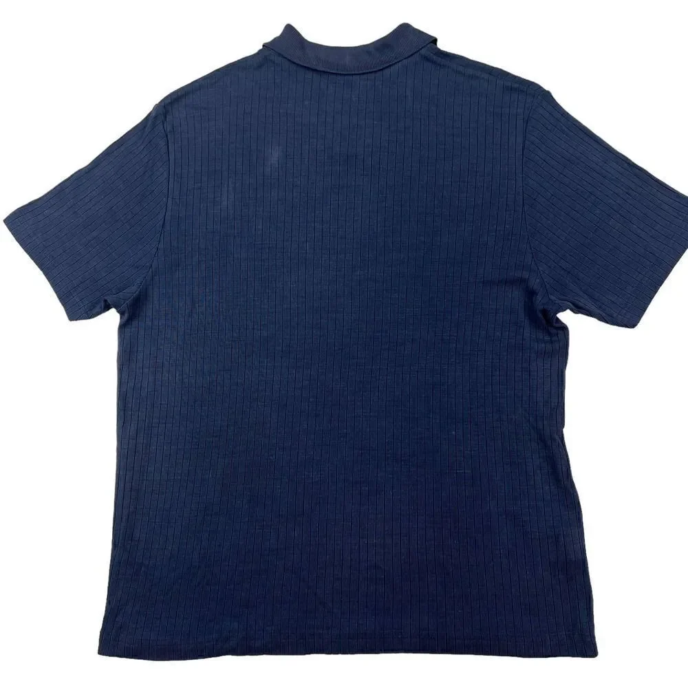 Pre-Loved Donna Karan Signature Men US XL Polo Silk V-Neck T-Shirt Navy Tee - Picture 2 of 11